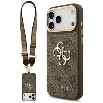 Чехол Guess 4G Big 4G Classic Logo с ремешком для iPhone 17 Pro Max, коричневый