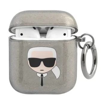 Karl Lagerfeld чехол для AirPods 1 / 2 Glitter Karl`s Head, черный
