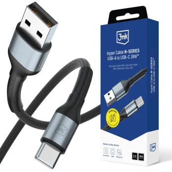Кабель 3mk Hyper Cable N-SERIES USB-A на USB-C 2м 18W, черный