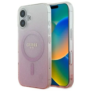 Чехол Guess для iPhone 16 IML Glitter Gradient MagSafe, розовый