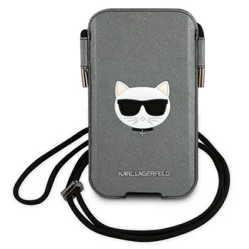 Сумочка для телефона Karl Lagerfeld Saffiano Ikonik Choupette Head серая