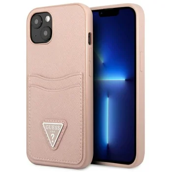 Guess Saffiano Triangle Logo Cardslot vāciņš iPhone 13 - Rozā