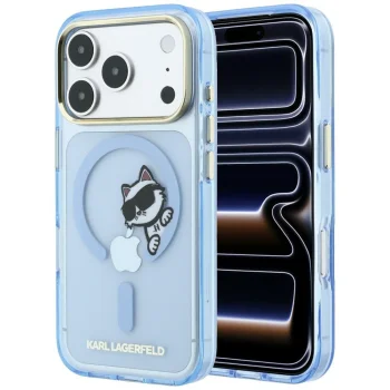 Чехол Karl Lagerfeld Peekaboo Logo MagSafe для iPhone 18 Pro / 17 Pro, светло-синий