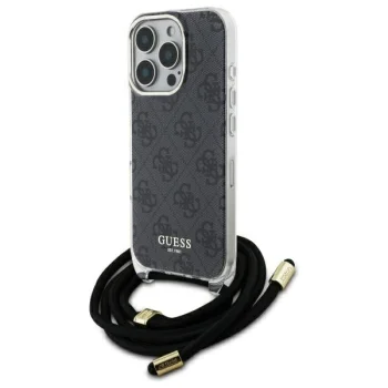 Чехол Guess для iPhone 16 Pro Max Crossbody Cord 4G Print, черный