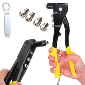 Heavy Duty Hand Riveter with 4 Nozzles for Pop Rivets, Yellow