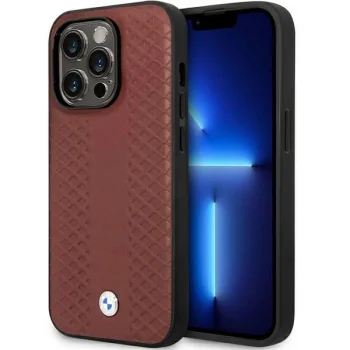 Чехол BMW Leather Diamond Pattern для iPhone 14 Pro Max, Бордовый