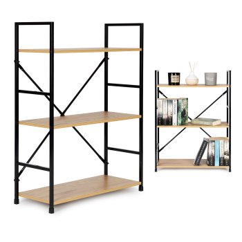Modernhome CWJ602480LG Wild Oak koka plaukts ar metāla rāmi, 3 plaukti, Loft stils