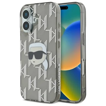 Karl Lagerfeld iPhone 16 vāciņš IML Karl Head Electroplated, melns