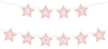 Светло-розовый баннер со звездами Baby Shower, 290x16,5 см