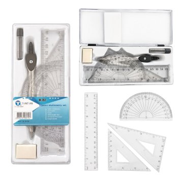 7-Piece Geometry Math Set with Compass Ruler and Protractor, Clear
