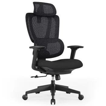 Ergonomisks biroja krēsls ar galvas balstu un jostasvietas atbalstu, melns