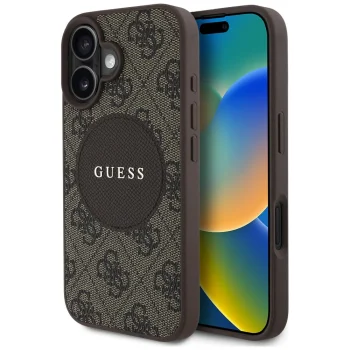 Чехол Guess 4G Circle Classic Logo MagSafe для iPhone 16 коричневый