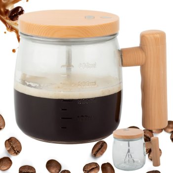 Кружка-мешалка саморазмешивающая стеклянная для кофе и чая,...