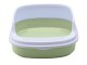 Open cat litter box with rim and large scoop, green