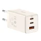 Tīkla lādētājs Baseus GaN5 2x USB-C + USB, 65W + kabelis 1m, Balts