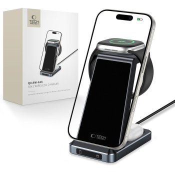 Tech-Protect QI15W-A26 induktīvā lādētājs 15W 3in1 viedtālrunim / austiņām / Apple Watch – melns