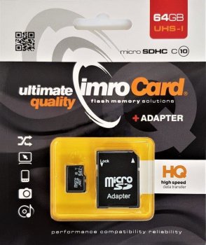 IMRO Atmiņas Karte MicroSDHC 64GB, cl.10, UHS-I, ar Adapteri | MicroSDXC with adapter