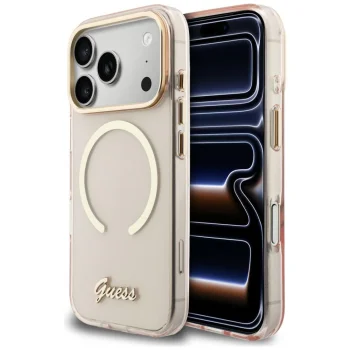 Guess IML Script Metal MagSafe Maciņš ar MagSafe iPhone 17 Pro Max – rozā | Phone Case Cover