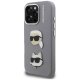 Karl Lagerfeld FW Grained Karl & Choupette Heads Pins Case for iPhone 16 Pro Max, Gray