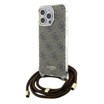 Guess iPhone 15 Pro vāciņš Crossbody Cord 4G Print, brūns