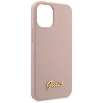 Guess iPhone 12 mini Case Silicone Script Gold Logo, Light Pink