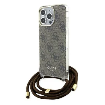 Guess iPhone 15 Pro Max vāciņš Crossbody Cord 4G Print, brūns