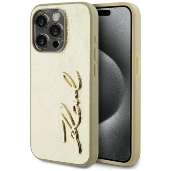 Чехол Karl Lagerfeld для iPhone 15 Pro Max Wrinkled Metal Signature, золотой