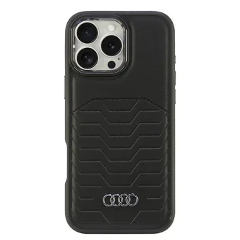 Audi iPhone 16 Pro Max vāciņš Synthetic Leather MagSafe, melns
