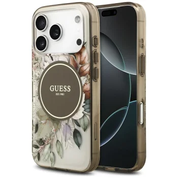 Guess IML Flower & Tonal Circle MagSafe vāciņš iPhone 17 Pro — brūns | Phone Case Cover