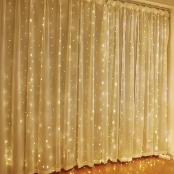 LED gaismas aizkars 100 LED 3x1m Telcon iekštelpām un āram, silti balts