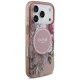 Чехол Guess IML Flowers MagSafe для iPhone 17 Pro с жемчужным ремешком — розовый