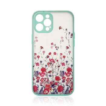 Vāciņš iPhone 12 Pro Max Design Case ar ziedu rakstu, gaiši zils