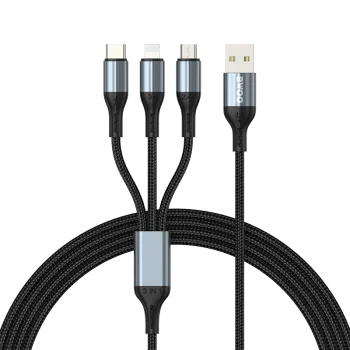 Кабель 3-в-1 BWOO X274 USB на USB-C, Lightning и Micro USB 3A, черный