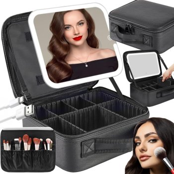 Travel Makeup Case with LED Mirror, Cosmetic Organizer Box