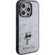 Karl Lagerfeld Glitter Choupette Logo vāciņš iPhone 15 Pro, sudraba