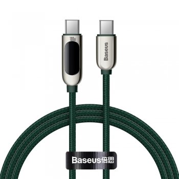Baseus USB Type C to USB Type C Data Charging Cable with LCD 100W, 1m, Green | Lādētājvads Datu Pārraides Kabelis