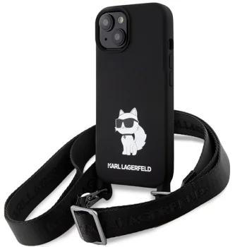 Чехол Karl Lagerfeld для iPhone 15 Crossbody Silicone Choupette, черный