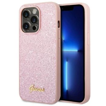 Чехол Guess Glitter Script для iPhone 14 Pro розовый
