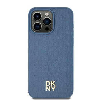 Чехол DKNY для iPhone 15 / 14 / 13 Leather Monogram Metal Logo MagSafe, синий