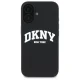 DKNY iPhone 16 vāciņš Silicone White Printed Logo MagSafe, melns