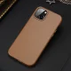 Dux Ducis Grit Case for iPhone 14 MagSafe Faux Leather Cover, Brown