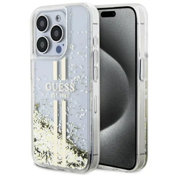 Apple iPhone 15 Pro 6.1'' Guess Liquid Glitter Gold Stripes Case Cover, Transparent | Telefona Vāciņš Maciņš...