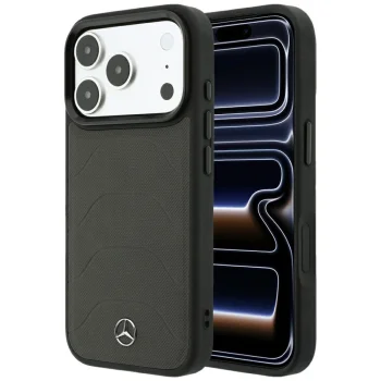 Чехол Mercedes Leather Mesh Bow Line MagSafe для iPhone 18 Pro Max / 17 Pro Max, темно-серый