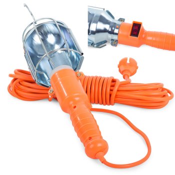Workshop lamp with 10m cable and hook, 230V, orange