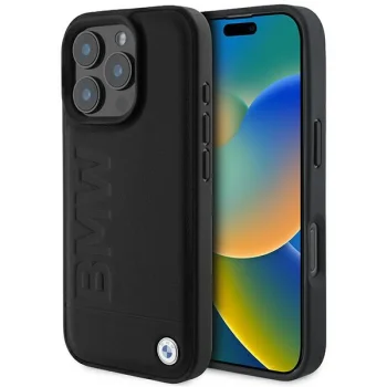 BMW iPhone 16 Pro Max чехол Leather Hot Stamp MagSafe, черный