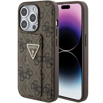 Guess Grip Stand 4G Triangle Strass apvalks iPhone 15 Pro Max - brūns | case for brown