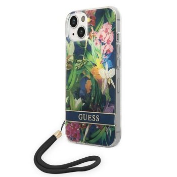 Guess Flower Strap Case for iPhone 14 Plus, Blue
