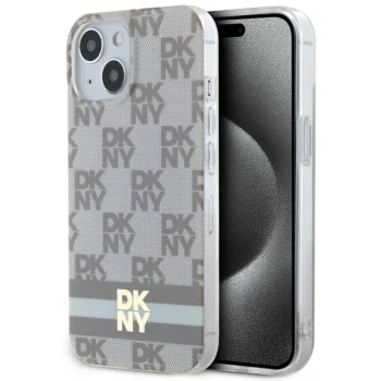 Чехол DKNY для iPhone 15 Plus IML Checkered Mono Pattern MagSafe, бежевый