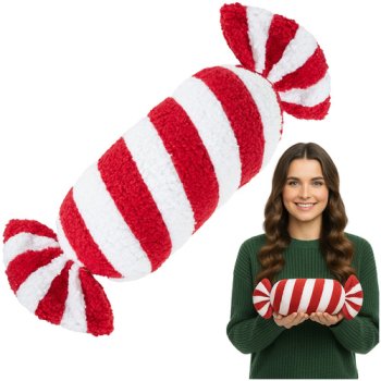 Ruhhy Christmas Candy Pillow Decoration 27031, Soft Plush Holiday Accent, red & white