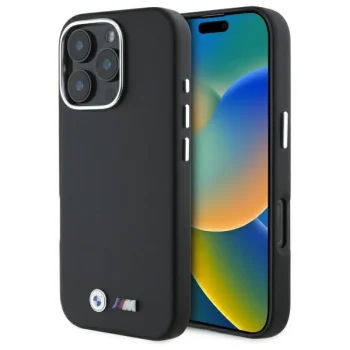 Чехол BMW для iPhone 16 Pro M Smooth Full Wrapped Metal MagSafe, черный